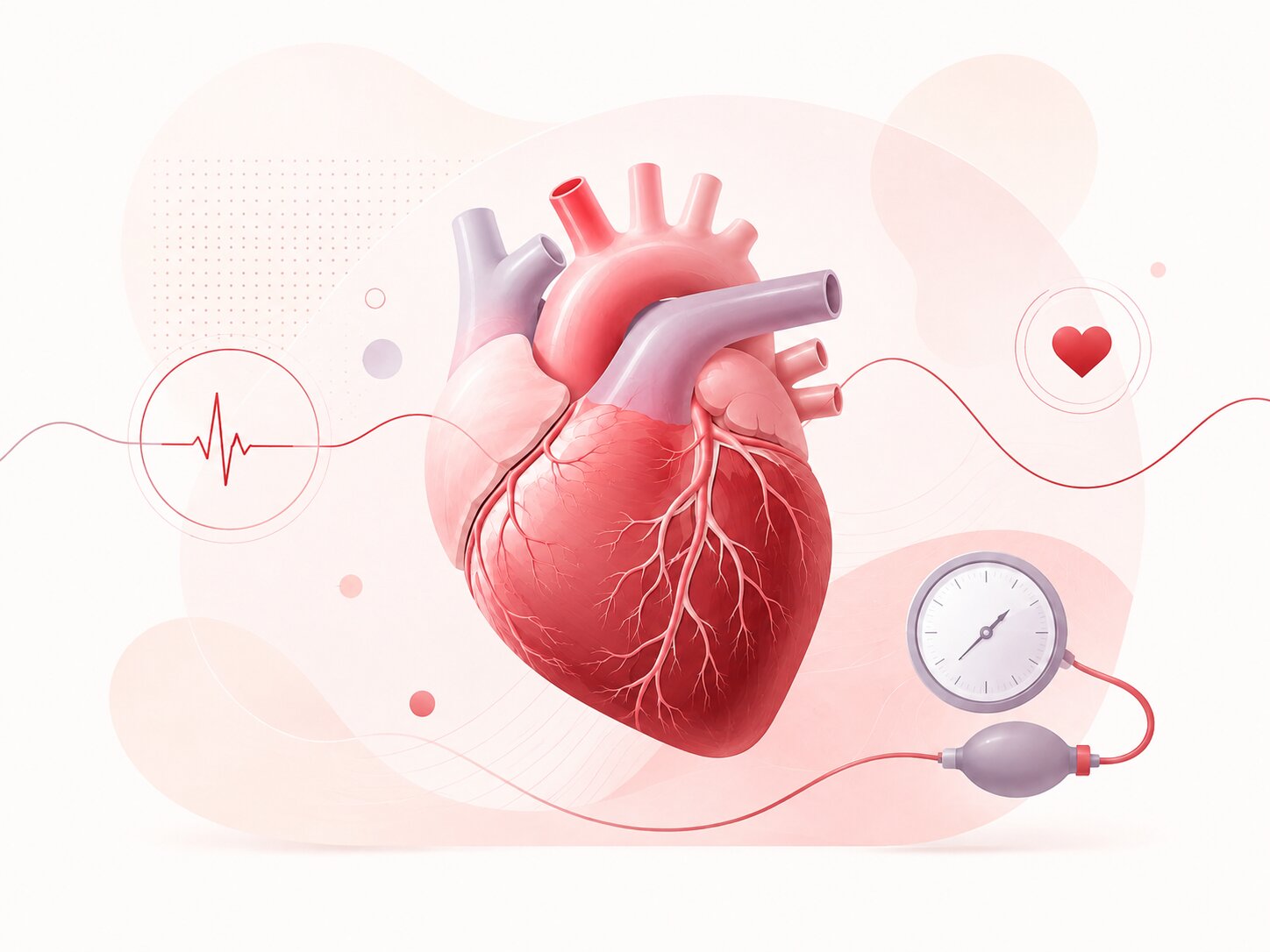Ilustração médica com coração e elementos de cardiologia