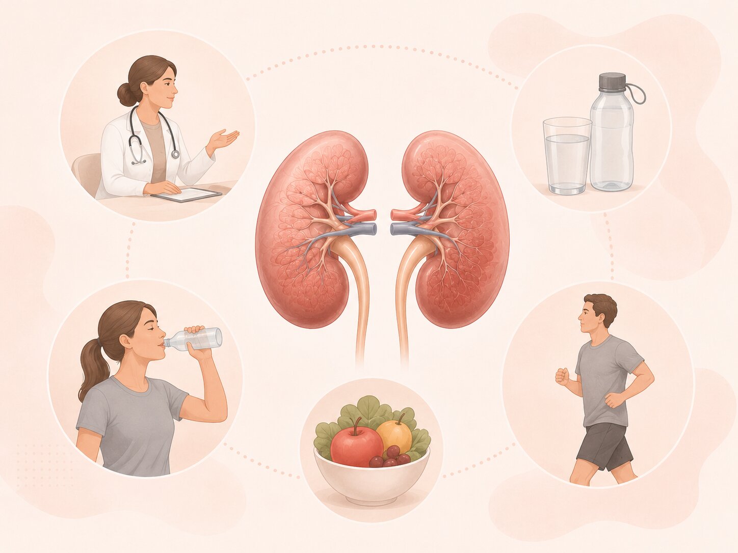 Ilustração de cuidados importantes para preservar a saúde dos rins