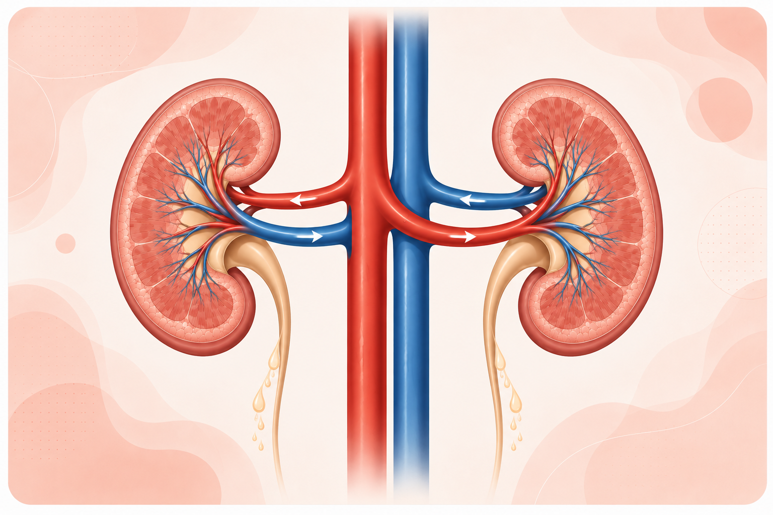 Ilustração dos rins filtrando o sangue e eliminando resíduos